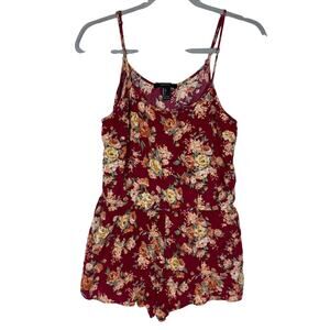 Forever‎ 21 Playsuit and Romper Womens Large Red Floral Rayon Summer Sleeveless
